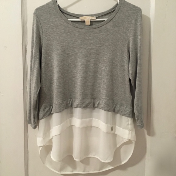 💕Michael Kors Gray High-Low Top/White Sheer Layer - Picture 1 of 8